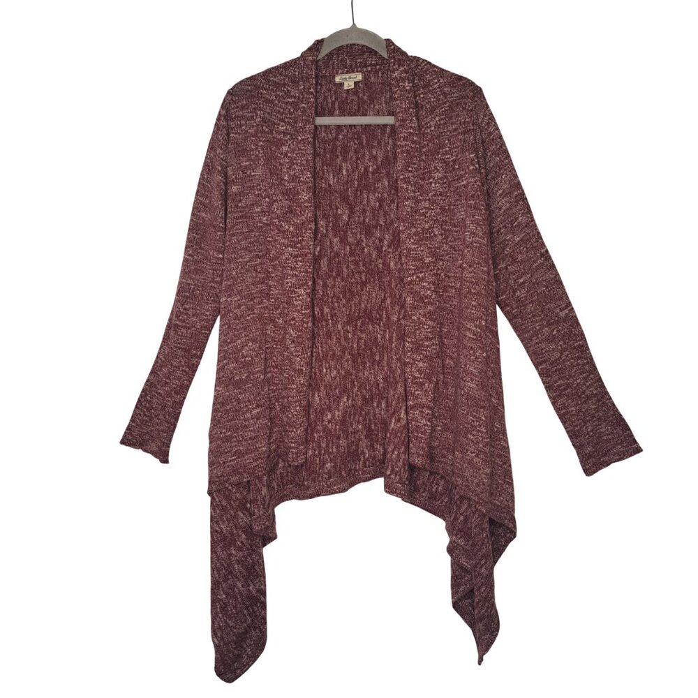 Lucky Brand Wine Burgundy Marled Draped Open Front Cardigan Size Large